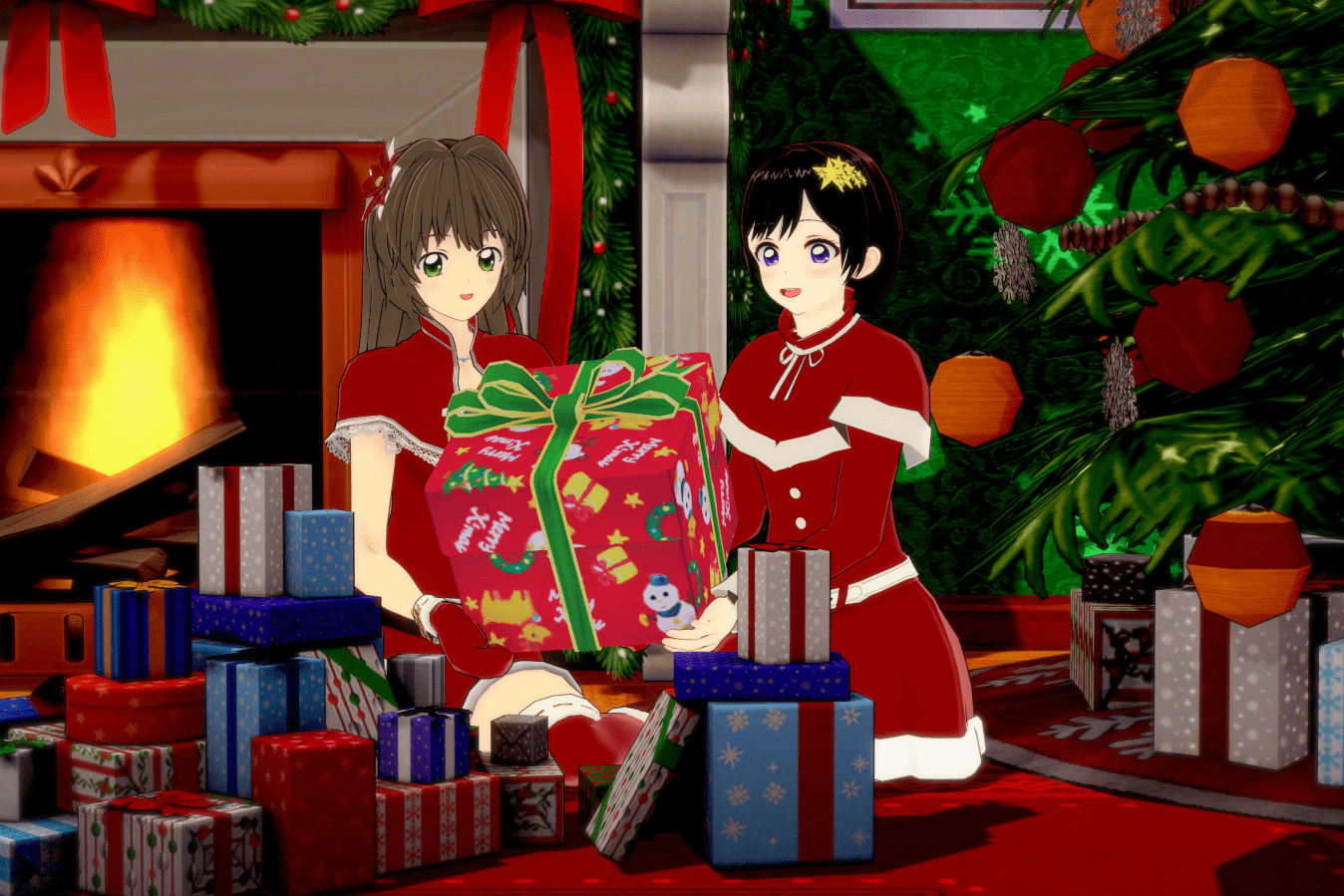 Nikki and Ami in Santa Claus outfits